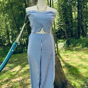 RUE21 ROMPER PANTS BEAUTIFUL SUMMER VIBE BLUE WHITE STRIPE XL NWT